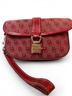 Vintage Dooney & Bourke Red Signature Canvas Flap Wristlet